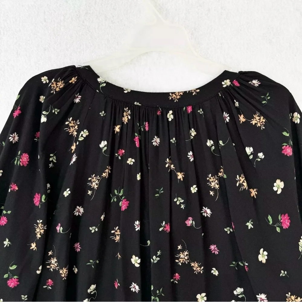 Old Navy Blouse Top Womens XL Black Multicolored Floral Poet Oversized Relax - Picture 8 of 15